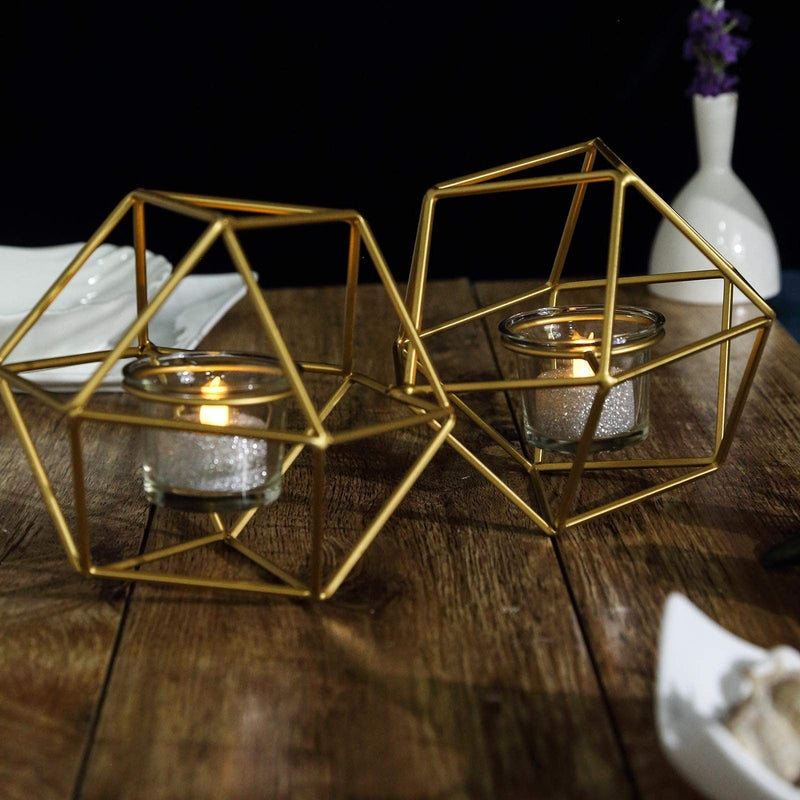 5" tall 2 Jointed Geometric Stand with Glass Votive Candle Holders