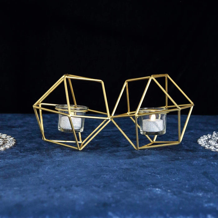 5" tall 2 Jointed Geometric Stand with Glass Votive Candle Holders