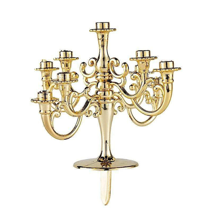 5" tall 9 Arm Mini Candelabra Cake Topper with Candles CAKE_TOP_008_GOLD