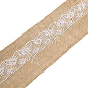 5" x 108" Natural Burlap Chair Sash with Lace - Light Brown and White SASH_JUTE_LACE01_NAT