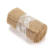 5" x 108" Natural Burlap Chair Sash with Lace - Light Brown and White SASH_JUTE_LACE01_NAT