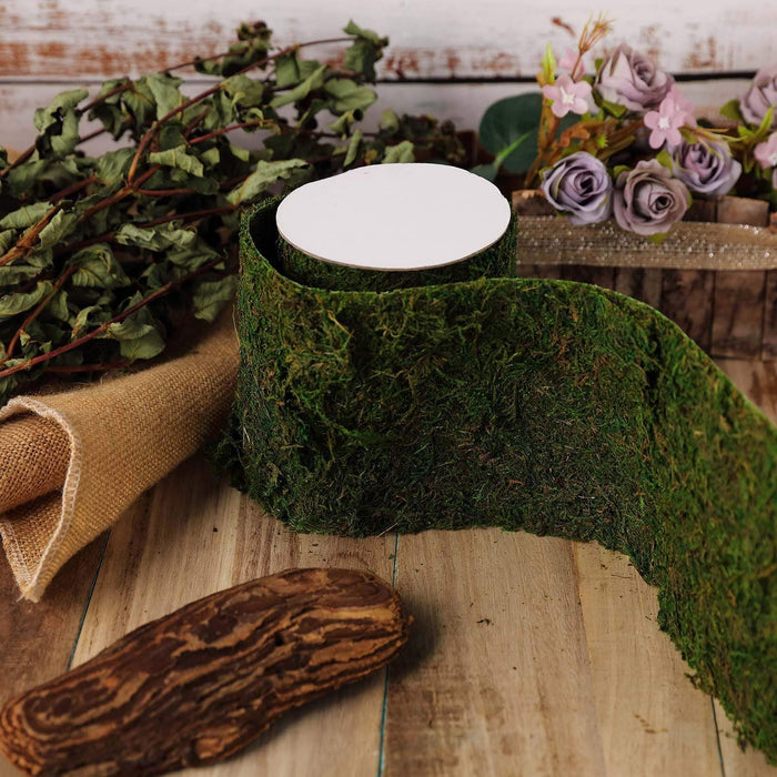 5" x 48" Natural Moss Ribbon Roll Wedding Crafts Decorations - Green MOSS_RIB_5_GRN