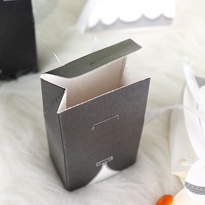 50 Favor Boxes Wedding Dress and Tuxedo Gift Holders - Black and White BOX_2X4_WED01_SET