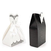 50 Favor Boxes Wedding Dress and Tuxedo Gift Holders - Black and White BOX_2X4_WED01_SET