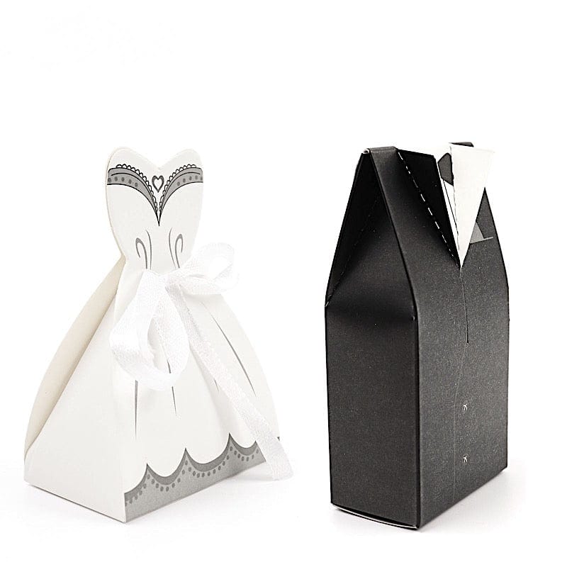 50 Favor Boxes Wedding Dress and Tuxedo Gift Holders - Black and White BOX_2X4_WED01_SET