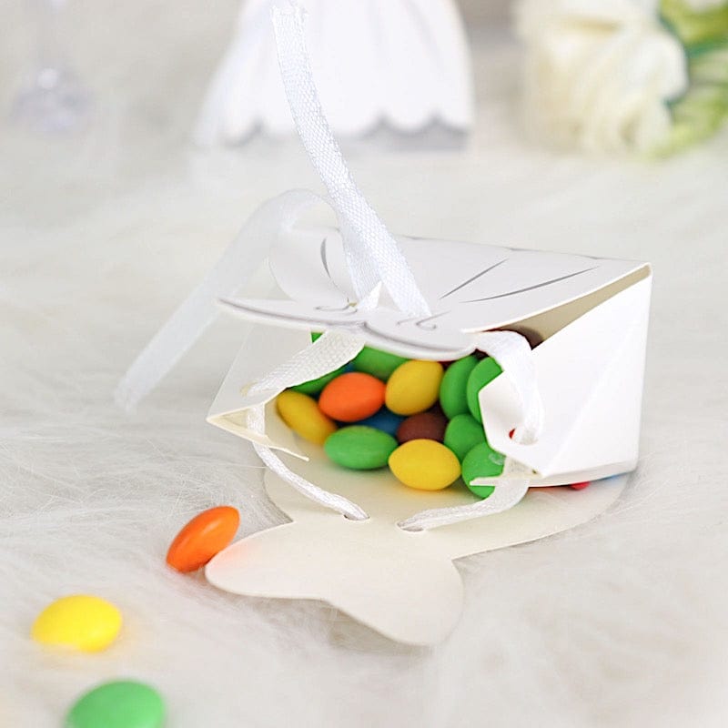 50 Favor Boxes Wedding Dress and Tuxedo Gift Holders - Black and White