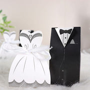 50 Favor Boxes Wedding Dress and Tuxedo Gift Holders - Black and White BOX_2X4_WED01_SET