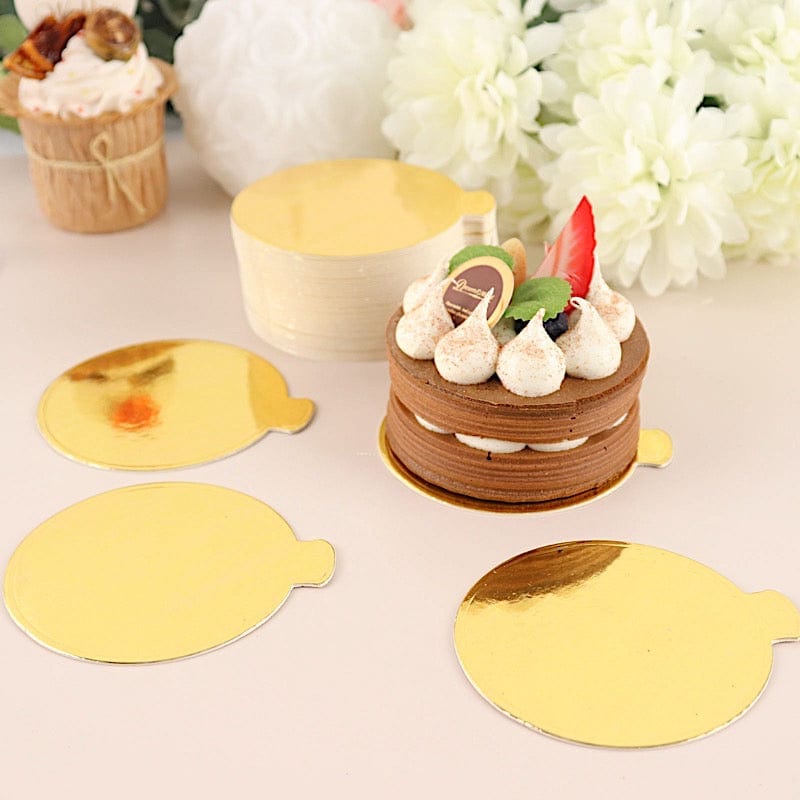 50 Metallic 3" Round Cake Boards Disposable Mini Dessert Trays - Gold CAKE_CARB009_RND_GOLD