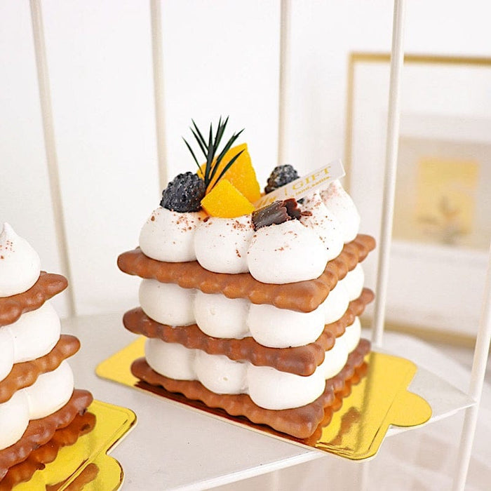 50 Metallic 4" Rectangular Cake Boards Disposable Mini Dessert Trays - Gold CAKE_CARB009_REC_GOLD