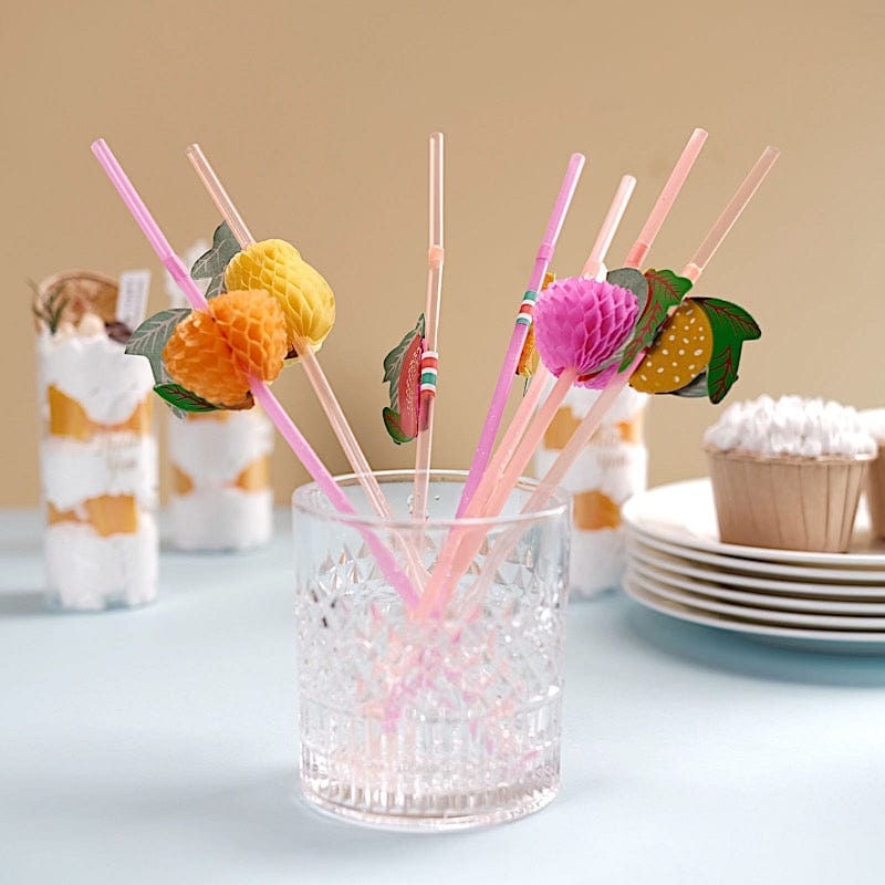 50 Mini Tropical Fruit Disposable Plastic Drinking Straws - Assorted STRAW_PLST02_FRUT