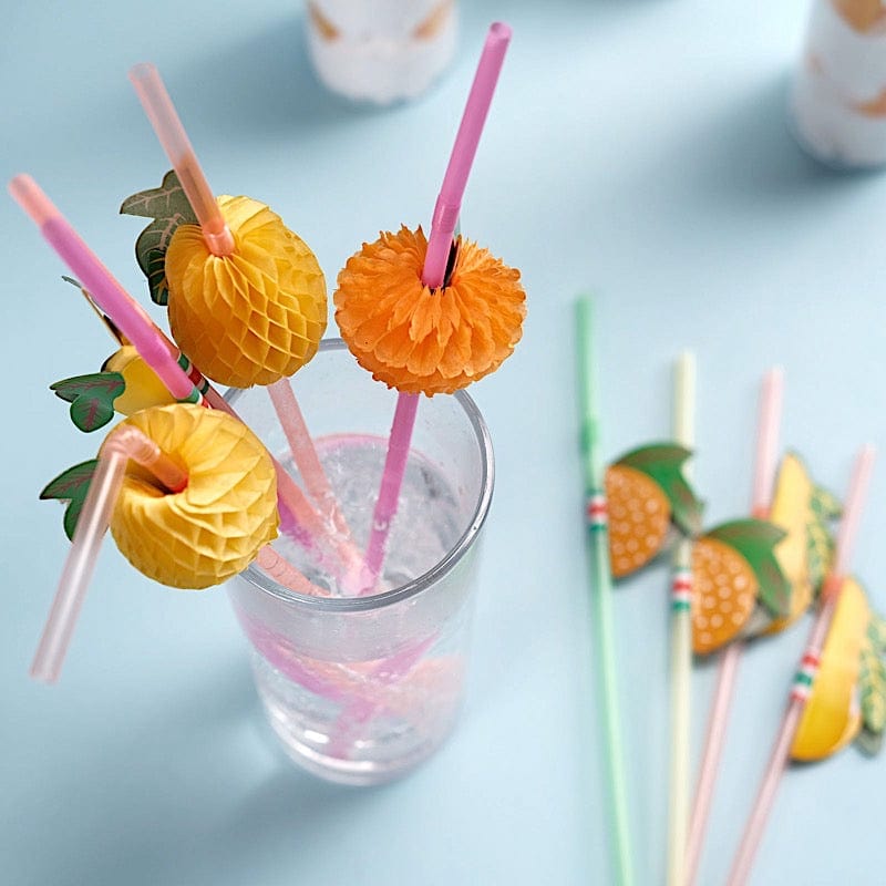 50 Mini Tropical Fruit Disposable Plastic Drinking Straws - Assorted STRAW_PLST02_FRUT
