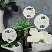 50 Natural 5.5" Bamboo Round Thank You Tag Sustainable Skewers Picks - White DSP_BIRC_P014