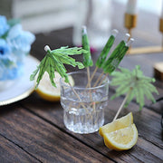 50 Natural Bamboo 6" Sustainable Skewers Picks with Leaf Parasol Design - Green DSP_BIRC_P017