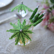 50 Natural Bamboo 6" Sustainable Skewers Picks with Leaf Parasol Design - Green DSP_BIRC_P017