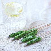 50 Natural Bamboo 6" Sustainable Skewers Picks with Leaf Parasol Design - Green DSP_BIRC_P017