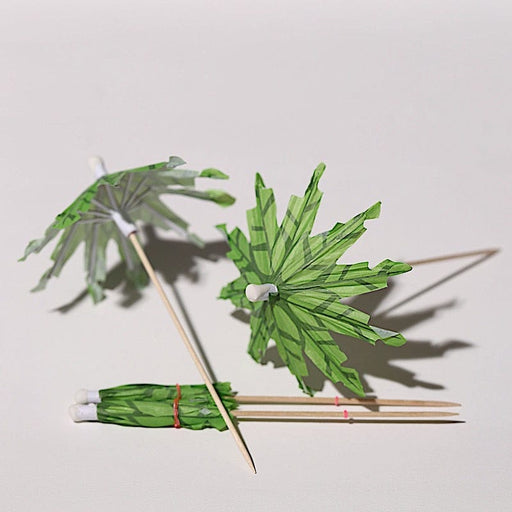 50 Natural Bamboo 6" Sustainable Skewers Picks with Leaf Parasol Design - Green DSP_BIRC_P017