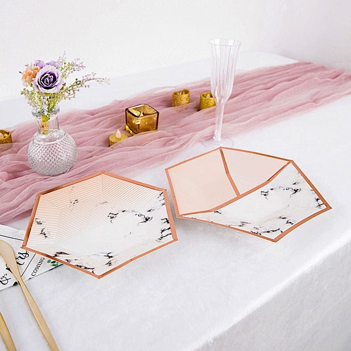 50 pcs 10" Rose Gold Hexagon Paper Dinner Salad Plates with Marble Design - Disposable Tableware DSP_PPGH0002_SET_MAB046