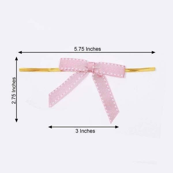 50 pcs 3" Pre Tied Grosgrain Ribbon Stitched Twist Tie Bows