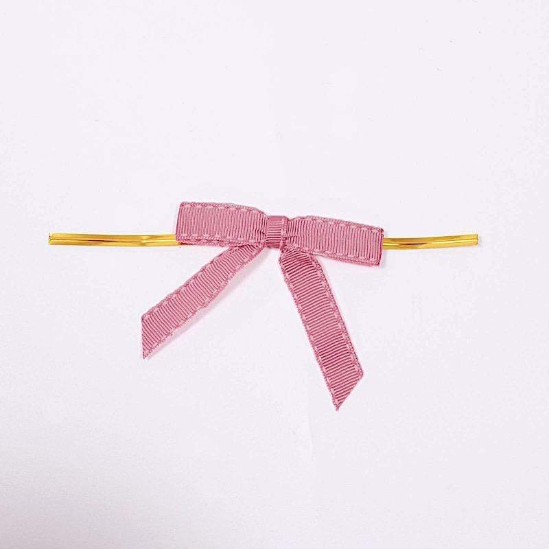 50 pcs 3" Pre Tied Grosgrain Ribbon Stitched Twist Tie Bows RIB_BOW_STCH01_046