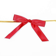 50 pcs 3" Pre Tied Satin Ribbon Twist Tie Bows RIB_BOW_STN02_RED