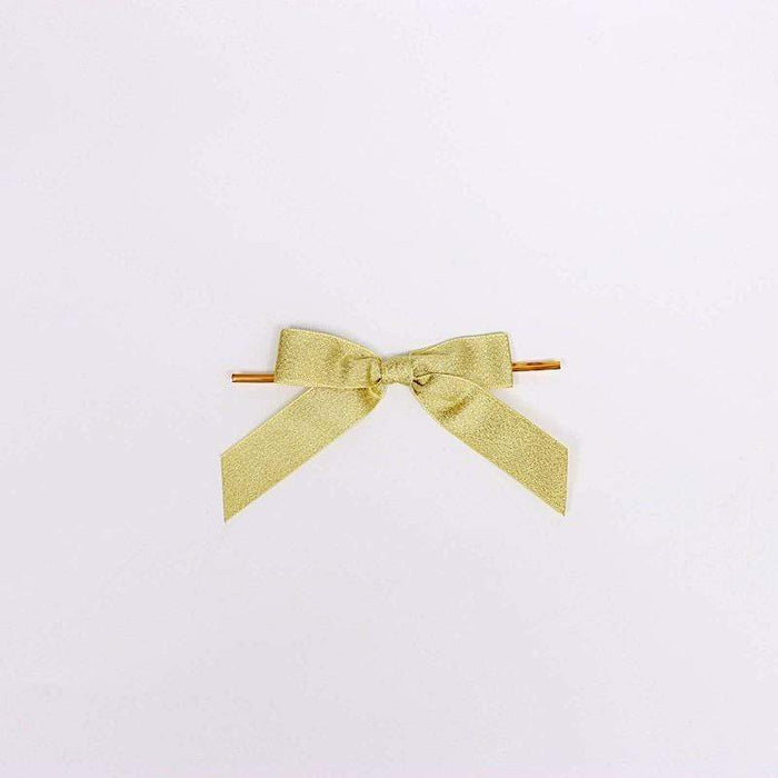 50 pcs 4" Pre Tied Nylon Ribbon Glitter Twist Tie Bows RIB_BOW_GLIT01_GOLD