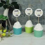 50 pcs 5.5" Natural Bamboo Round Thank You Tag Sustainable Skewers Picks - White DSP_BIRC_P014