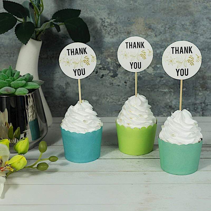 50 pcs 5.5" Natural Bamboo Round Thank You Tag Sustainable Skewers Picks - White DSP_BIRC_P014