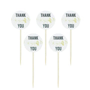 50 pcs 5.5" Natural Bamboo Round Thank You Tag Sustainable Skewers Picks - White DSP_BIRC_P014