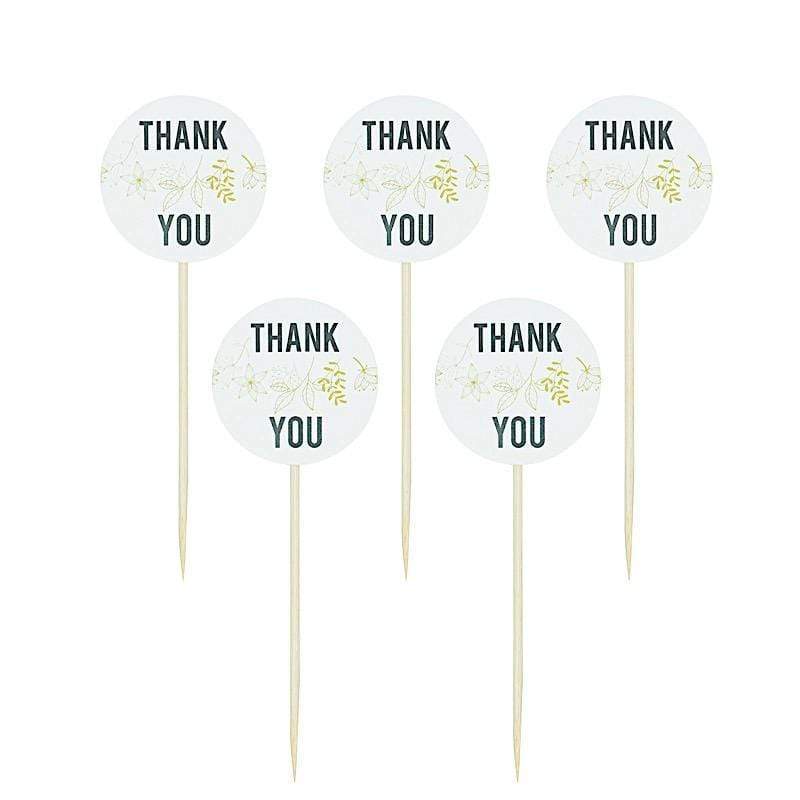 50 pcs 5.5" Natural Bamboo Round Thank You Tag Sustainable Skewers Picks - White DSP_BIRC_P014
