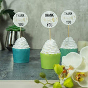 50 pcs 5.5" Natural Bamboo Round Thank You Tag Sustainable Skewers Picks - White DSP_BIRC_P014