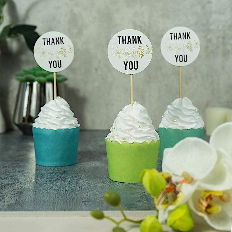 50 pcs 5.5" Natural Bamboo Round Thank You Tag Sustainable Skewers Picks - White DSP_BIRC_P014