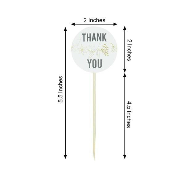 50 pcs 5.5" Natural Bamboo Round Thank You Tag Sustainable Skewers Picks - White DSP_BIRC_P014
