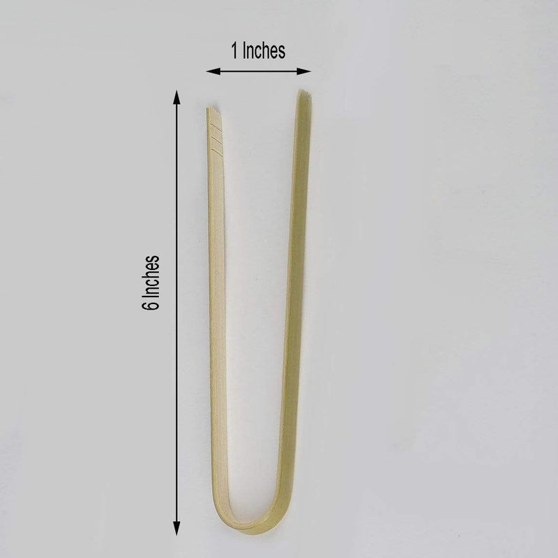 50 pcs 6" long Bamboo Sustainable Food Serving Disposable Tongs - Natural DSP_BIRC_YY001_6