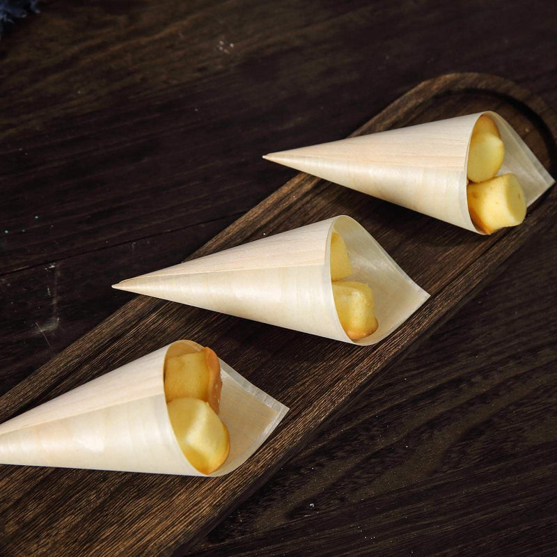 50 pcs 6" long Wooden Food Serving Cones - Natural DSP_BIRC_BO002_7
