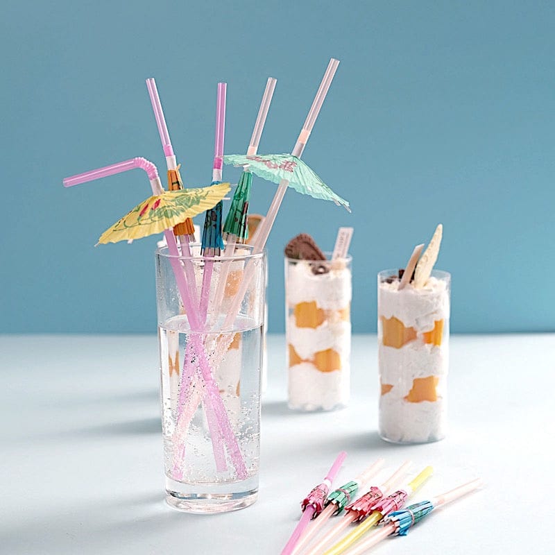 50 pcs Mini Umbrella Party Plastic Straws - Assorted STRAW_PLST01_UMB