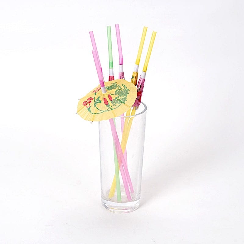 50 Mini Umbrella Disposable Plastic Drinking Straws - Assorted ...