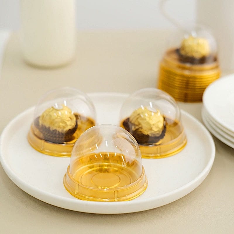 50 Round 3" Mini Cupcake Boxes with Dome Plastic Favor Holders - Gold and Clear PLTC_FIL_029R_GOLD