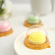 50 Round 3" Mini Cupcake Boxes with Dome Plastic Favor Holders - Gold and Clear PLTC_FIL_029R_GOLD