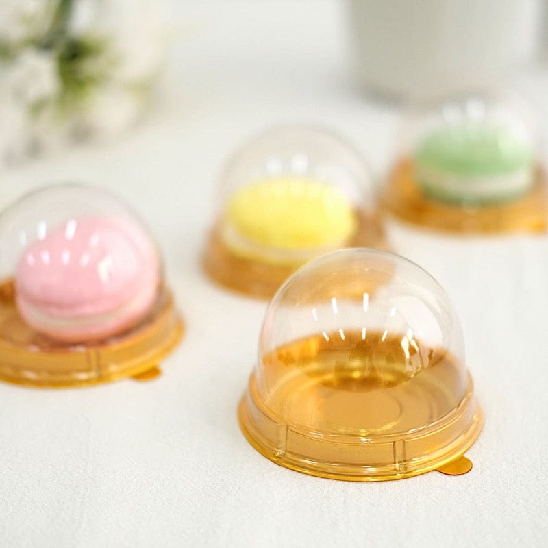 50 Round 3" Mini Cupcake Boxes with Dome Plastic Favor Holders - Gold and Clear PLTC_FIL_029R_GOLD