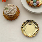 50 Round Metallic Paper Dessert Plates with Scalloped Rim - Disposable Tableware