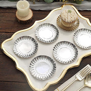 50 Round Metallic Paper Dessert Plates with Scalloped Rim - Disposable Tableware