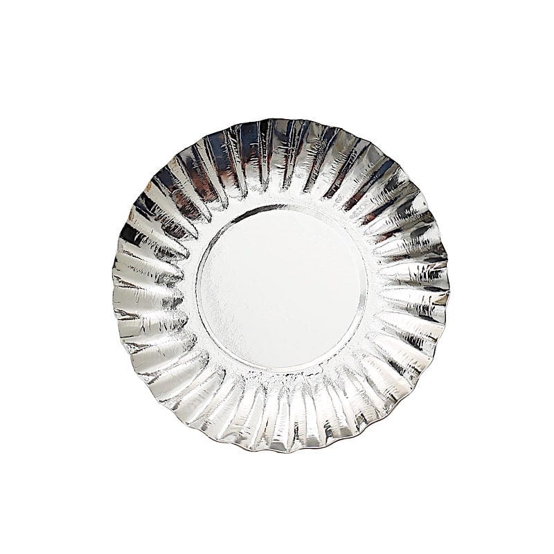 50 Round Metallic Paper Dessert Plates with Scalloped Rim - Disposable Tableware