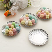 50 Round Metallic Paper Dessert Plates with Scalloped Rim - Disposable Tableware