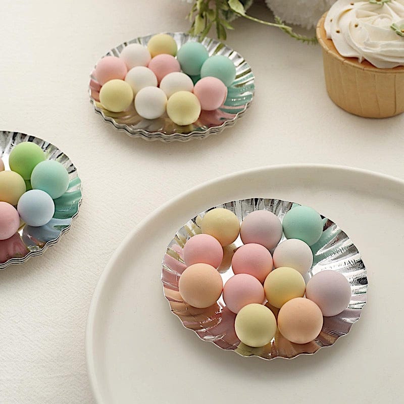 50 Round Metallic Paper Dessert Plates with Scalloped Rim - Disposable Tableware