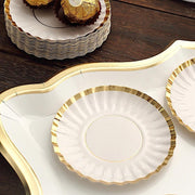 50 Round Metallic Paper Dessert Plates with Scalloped Rim - Disposable Tableware