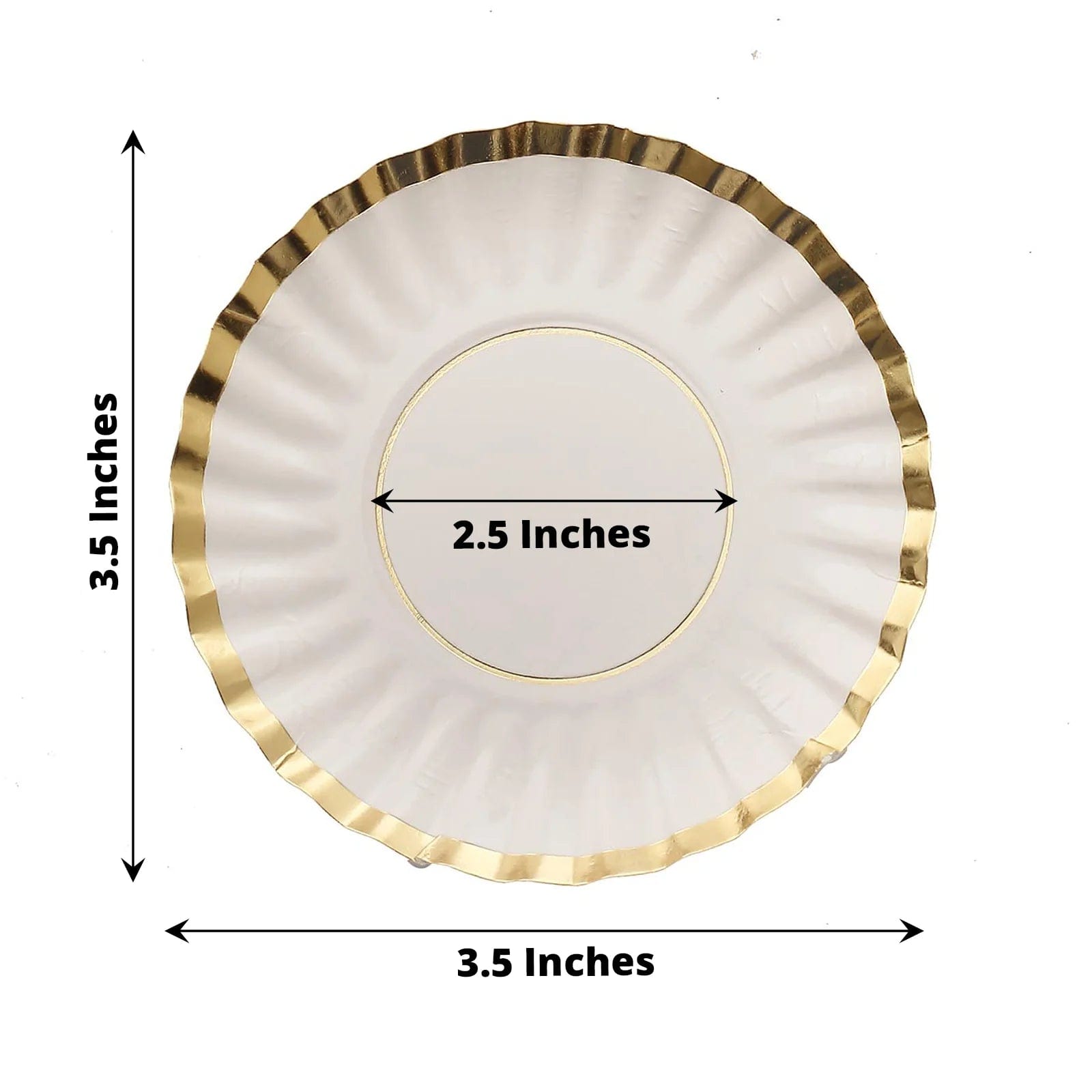 50 Round Metallic Paper Dessert Plates with Scalloped Rim - Disposable Tableware