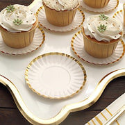 50 Round Metallic Paper Dessert Plates with Scalloped Rim - Disposable Tableware