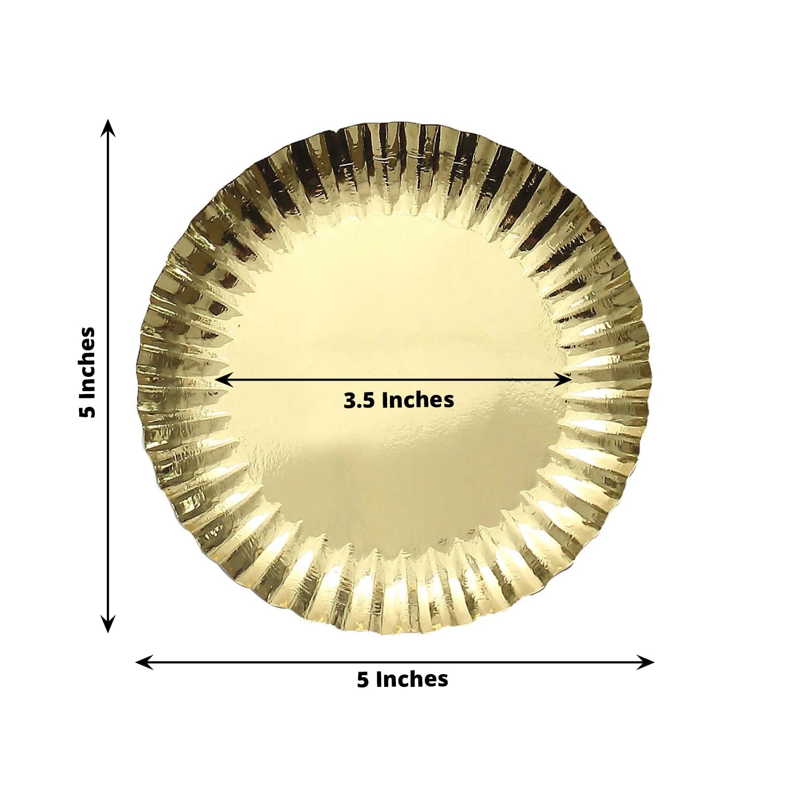 50 Round Metallic Paper Dessert Plates with Scalloped Rim - Disposable Tableware