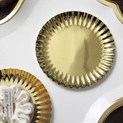 50 Round Metallic Paper Dessert Plates with Scalloped Rim - Disposable Tableware