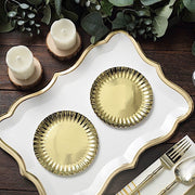50 Round Metallic Paper Dessert Plates with Scalloped Rim - Disposable Tableware
